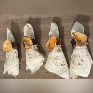 Handmade Elegant Wooden Napkin Rings with Oyster Shells